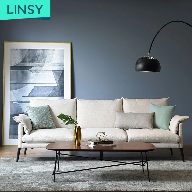 Nordic Modern Luxury French Linen Fabric Sectional Sofa Set Designs Living Room Furniture