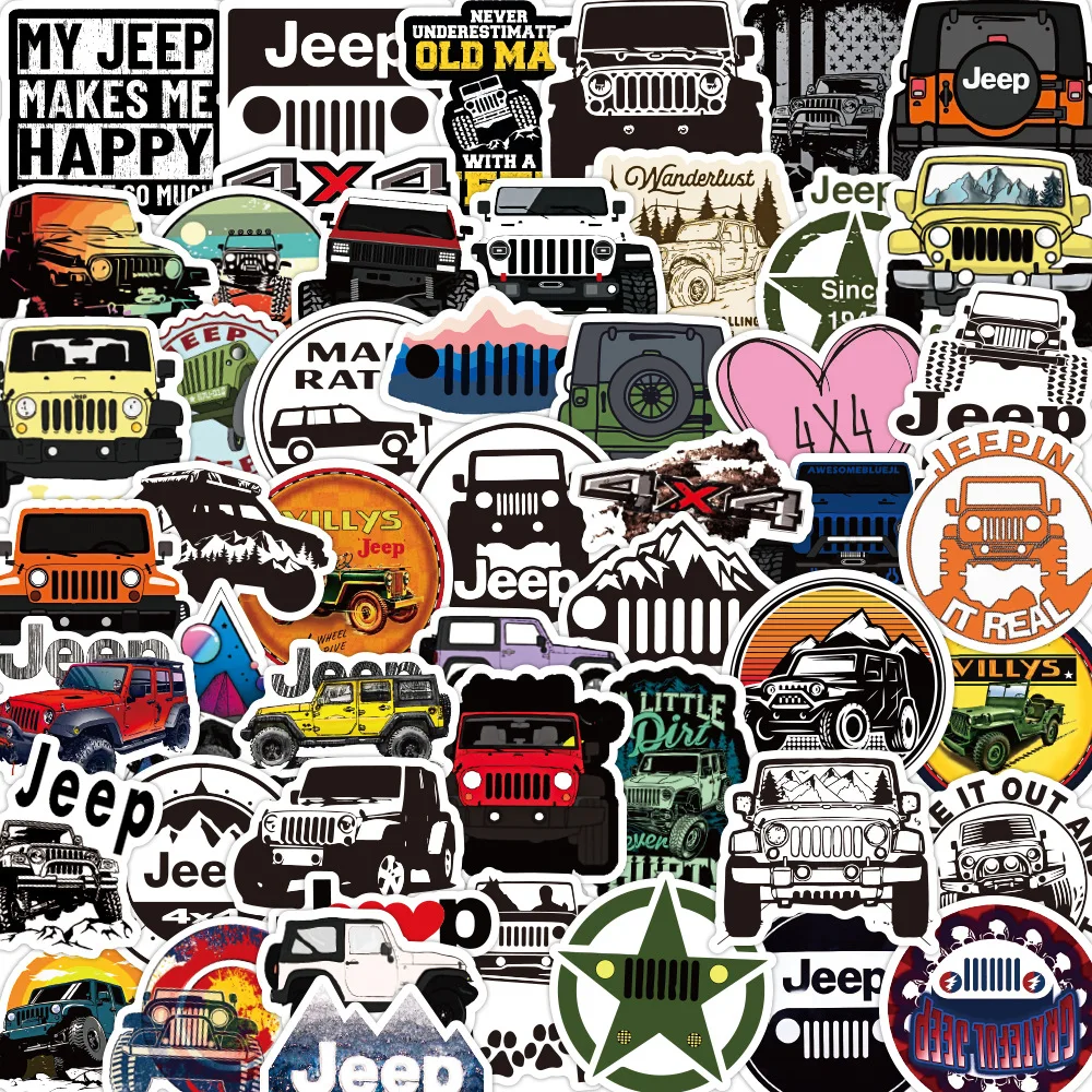 50Pcs Jeep Cartoon Waterproof Graffiti Stickers For Notebook Water Bottles