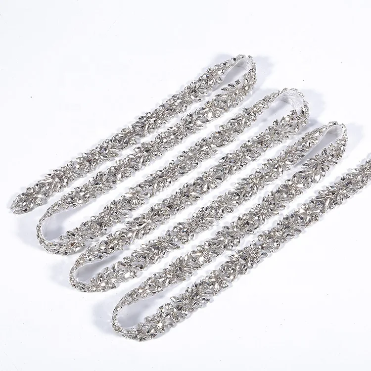 New design  and hot sale crystal bling applique belt for wedding sash RH1038