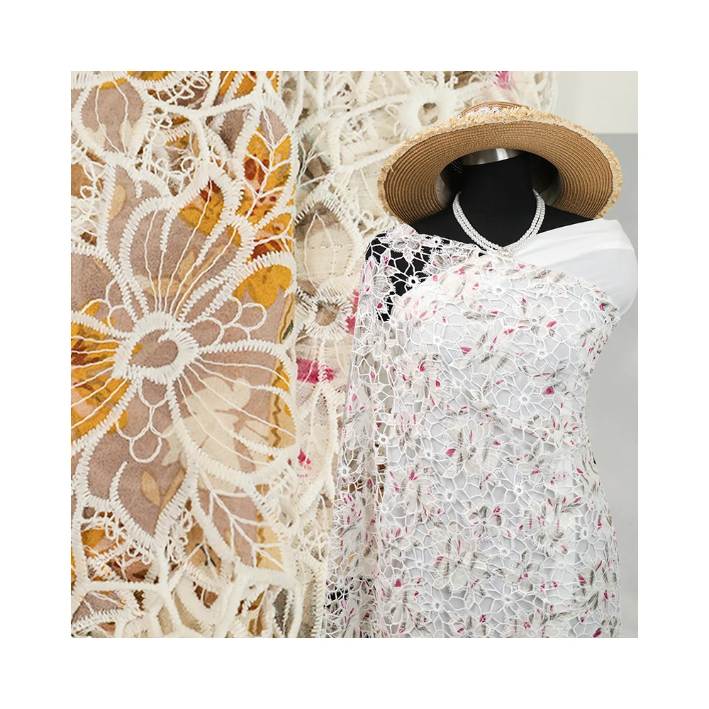 Custom colorful flower Laser Lace Fabrics wholesale luxury milk fiber 3D Textiles Embroidered Swiss