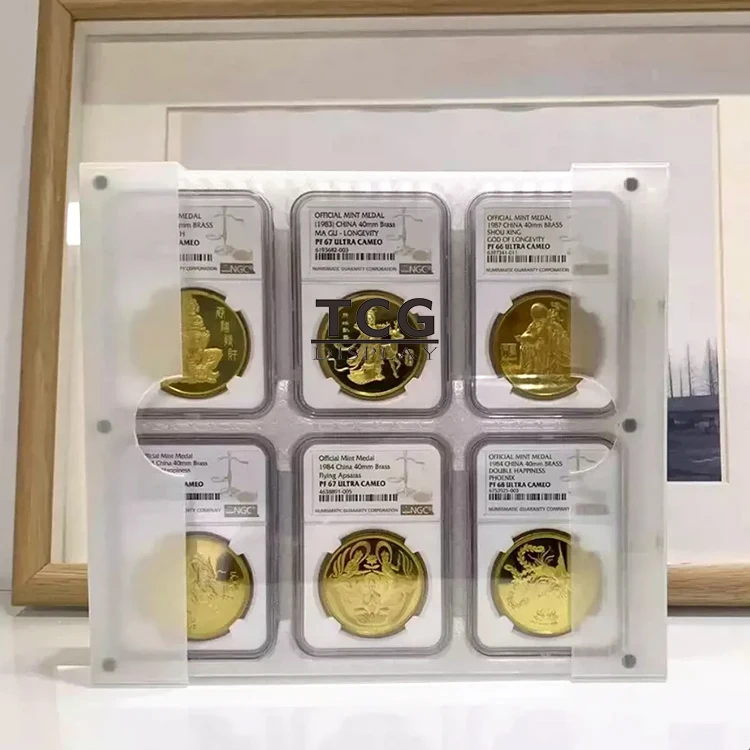 TCG Custom Clear Graded Coin Collection Display Acrylic Graded Coin Capsule Round Rectangle Graded Coin Slab With Strong Magnet