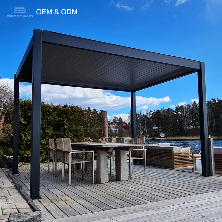  3x3 м серый цвет Pergola наружная Защита от солнца алюминиевая крыша с жалюзи ручное управление