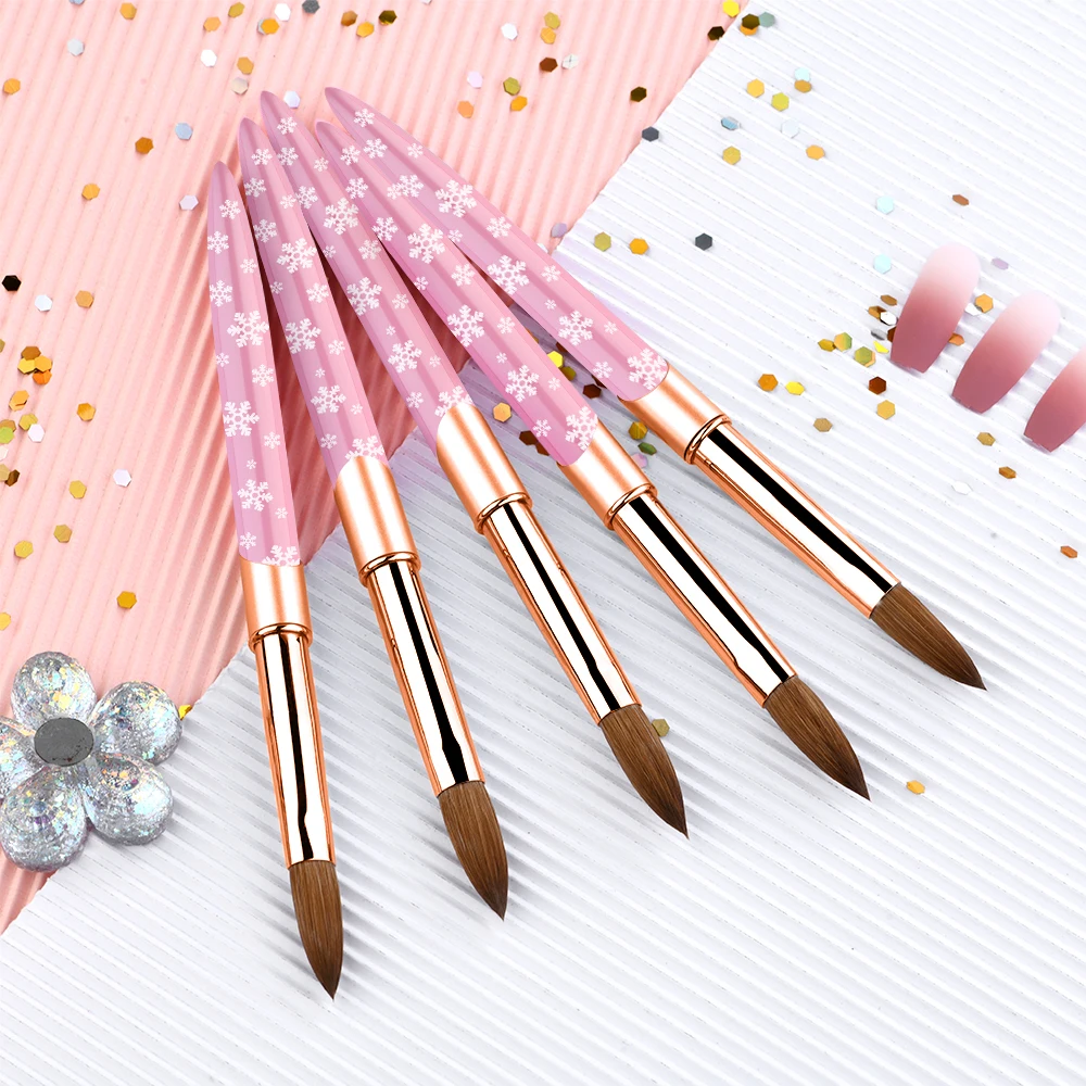 2022 Персонализированная кисть для акриловых ногтей Kolinsky, розовая металлическая Кисть для ногтей со снежинкой, кисть для акриловых ногтей Kolinsky, размер от 12 до 18