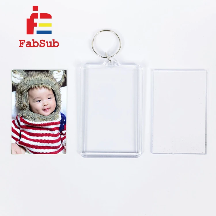 Plastic Keychain Custom Sublimation Double Sides Printable Blank Photo Frame Transparent PET Plastic Keychain
