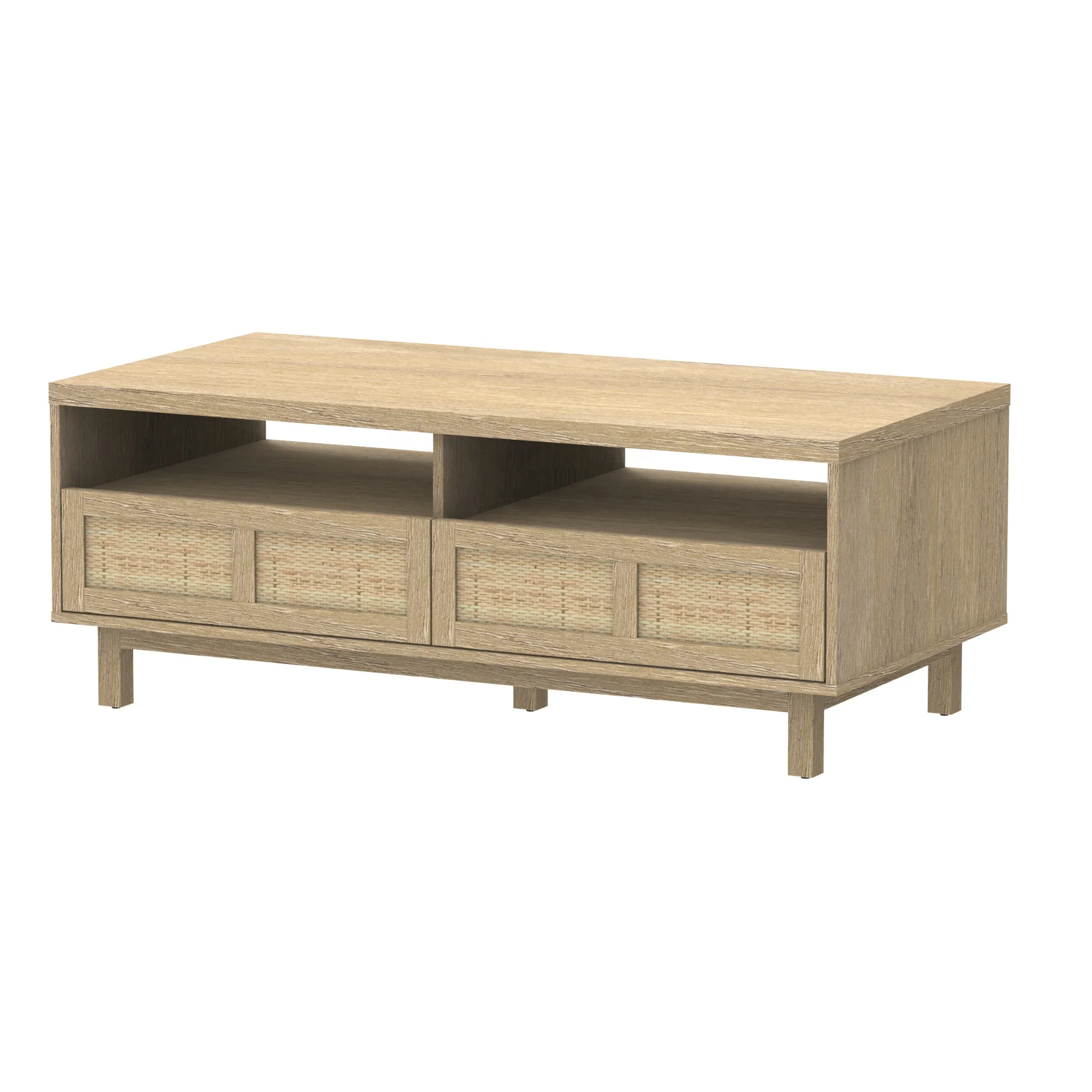 Rural style living room furniture set modern solid wood rattan TV cabinet and small end table for sale