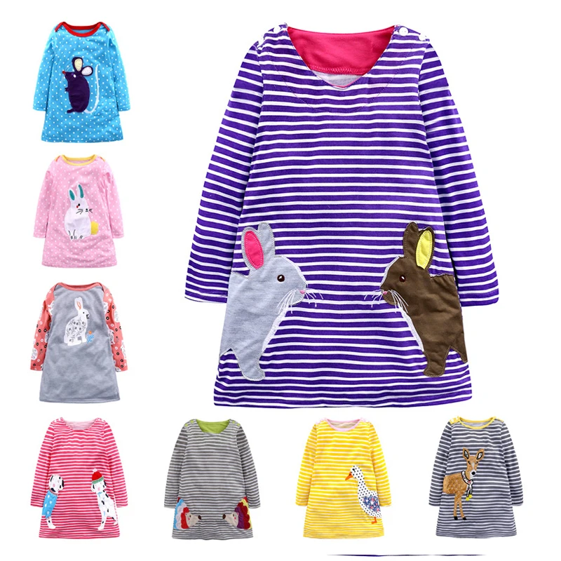 Panic Buying Kids Long Sleeve Striped Cartoon Clothes Cute Casual Wear Baby Girl Dress