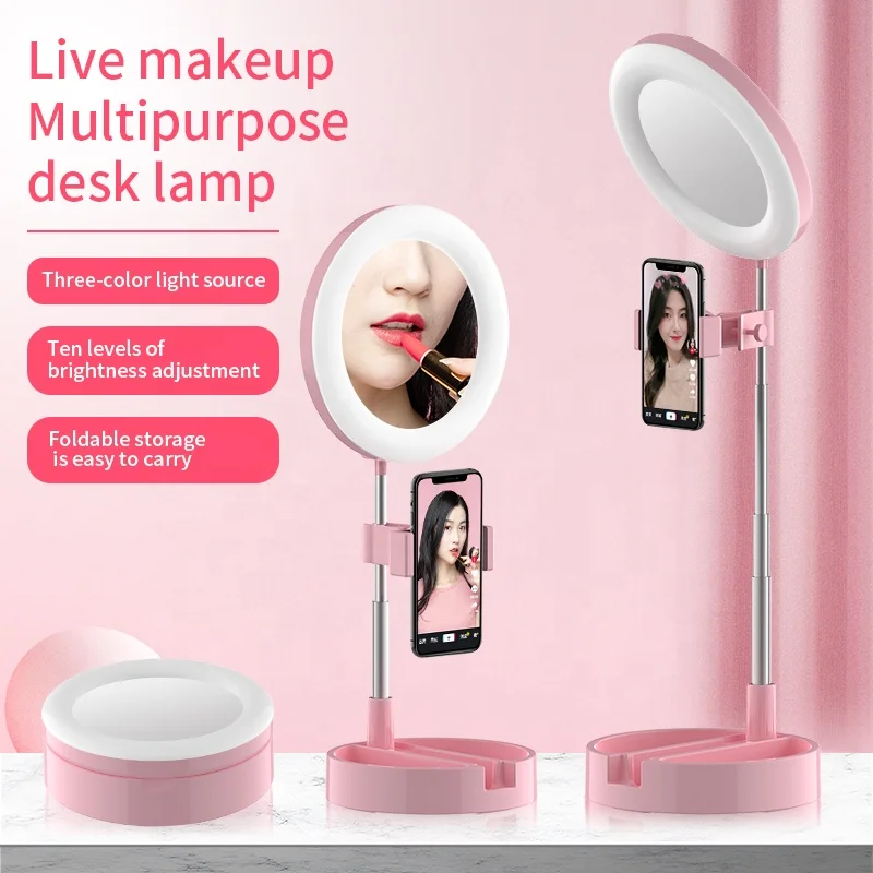 
G3 hot selling Beauty Live Broadcast live makeup multipurpose desk lamp foldable dimmable selfie ring light phone holder 