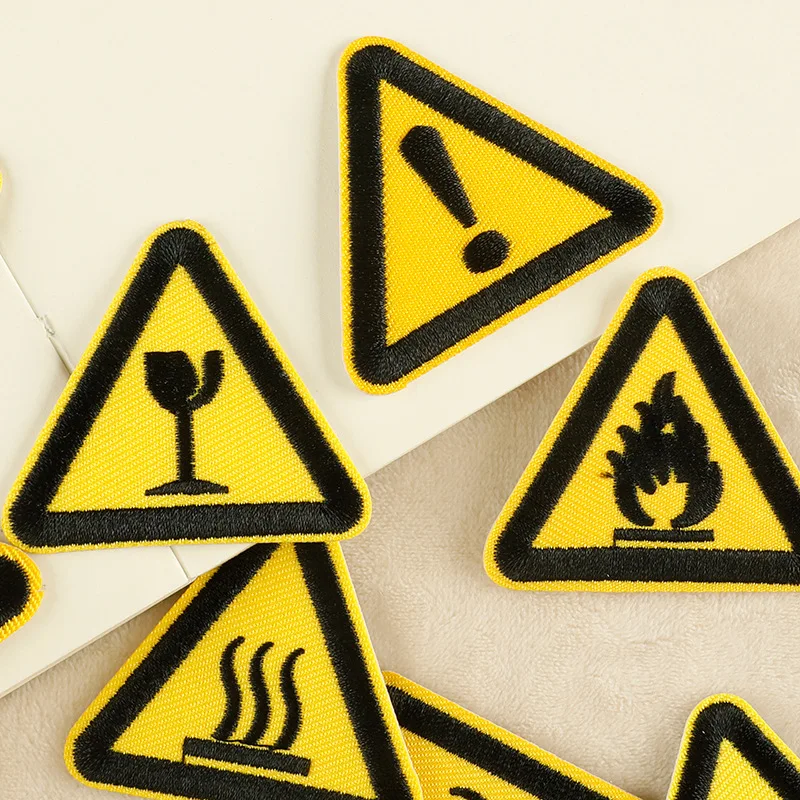 Traffic Warning Products Yellow Triangle Traffic Signs Iron On Embroidery Patches