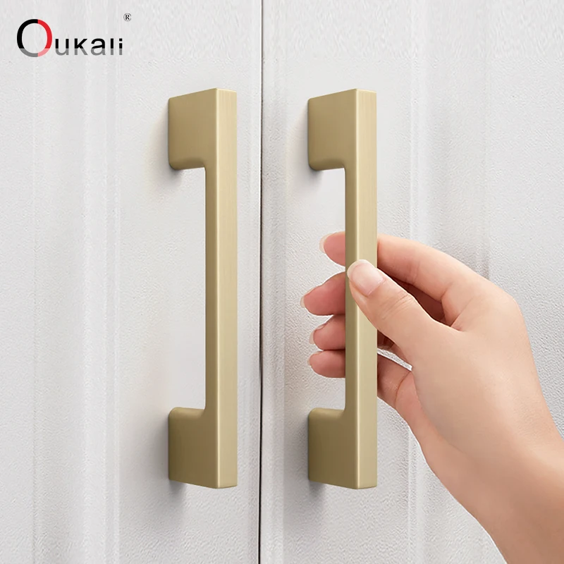 Oukali Modern simple dumb black gold zinc alloy cabinet wardrobe drawer cabinet door luxury handles