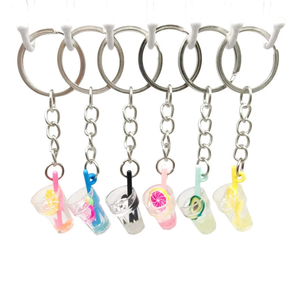 Delicate and lovely Juice Drink Key Chain Ice Cream Milk Tea Mini 3D Keychain web red envelope bag Pendant