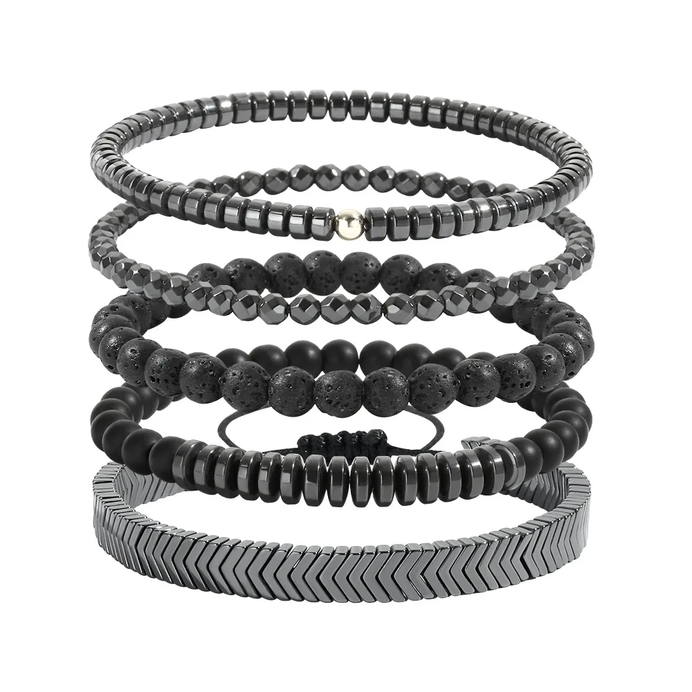 High Quality Hematite Beads 4mm 6mm 8mm Matte Black Beads Elastic Bracelet Various Set For Men
