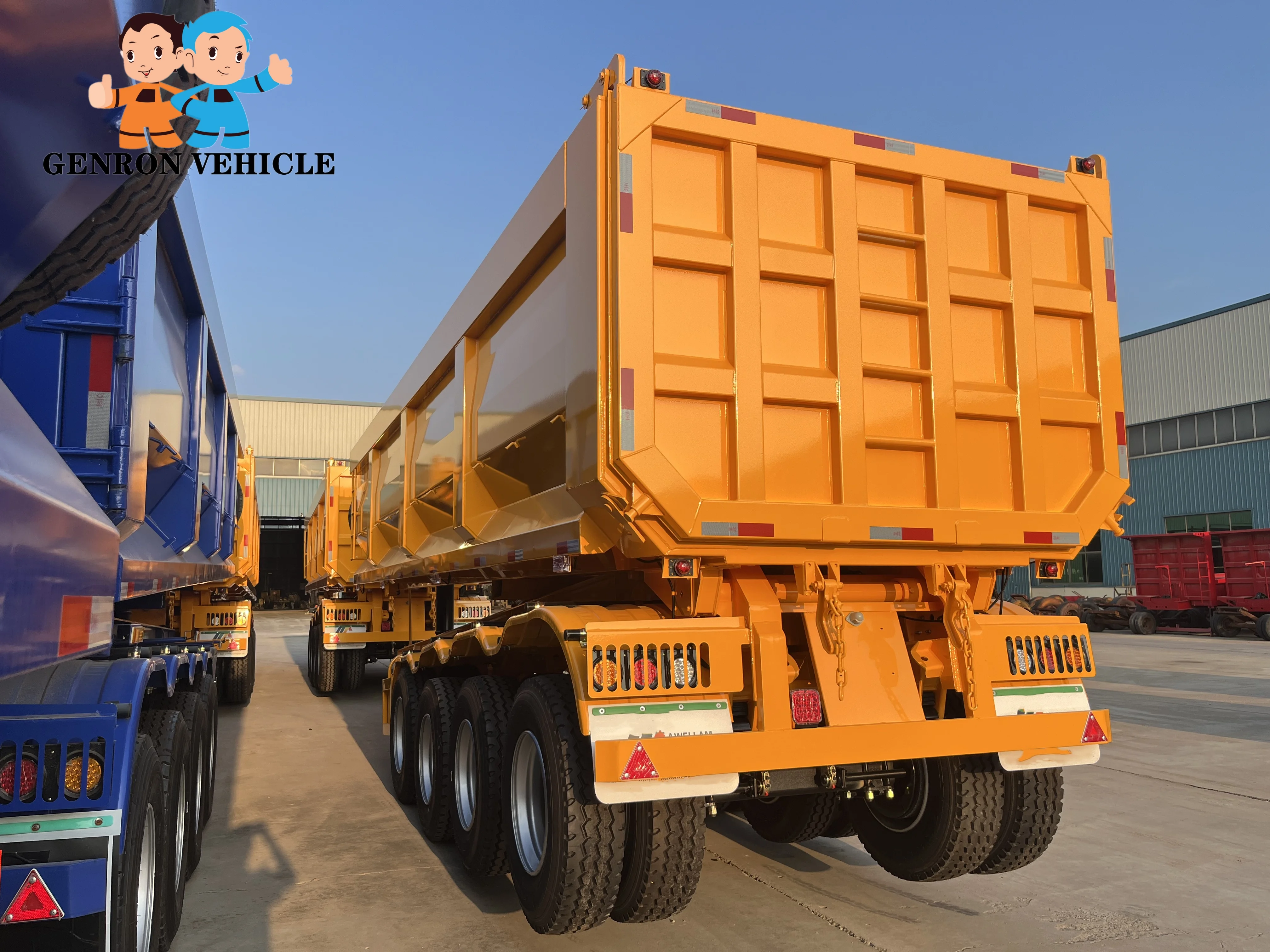 China Genron 4 axles steel 70 tons 35 cubic meters rear dump tipper/tipping semi trailer truck for mining and transportation