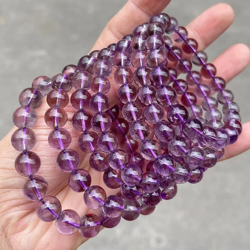 Wholesale Natural Crystal Stone Stretch Beads Charm Bangles 7A Natural Brazilian Ice Amethyst Bracelet for Men Women Gift