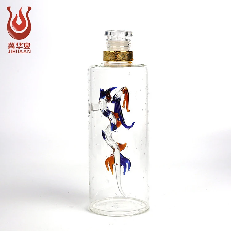 Amazon hot selling custom white wine bottle 500ml glass transparent creative wine bottle buckle cover ginseng glass bottle drago
