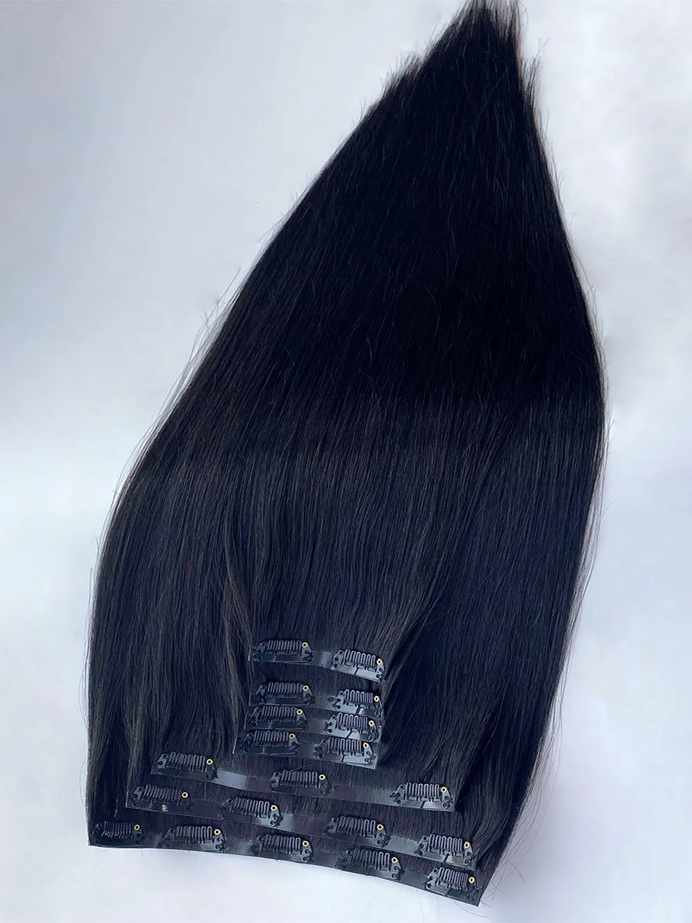 Pure and Unprocessed Human Hair Weft Extensions Instant Length and Volume Clip-in Hair Extensions Machine Double Weft straight