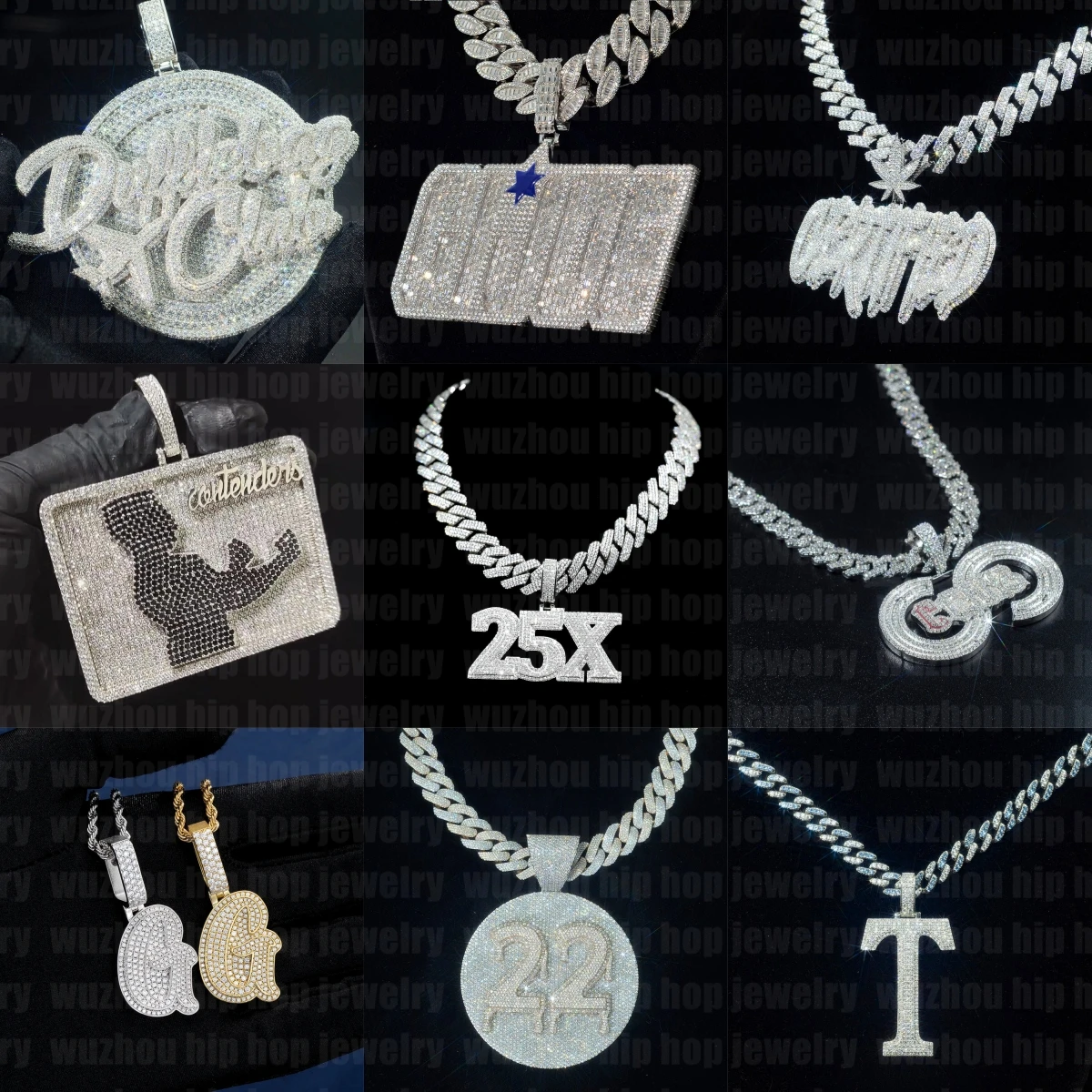 925 silver iced out hip hop jewelry custom nameplate /logo/initials styles moissanite pendant simple letter moissanite pendant