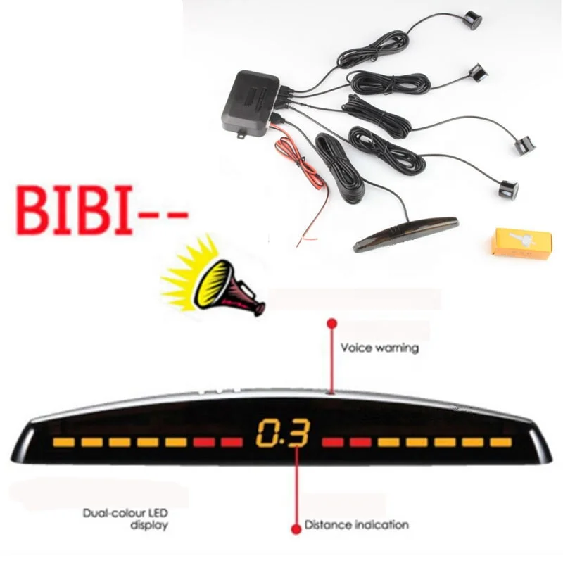 
LED display Car Parking Sensors 4 Radars Automobile Parkmaster Car-detector Parktronic Alarm Black white Grey 