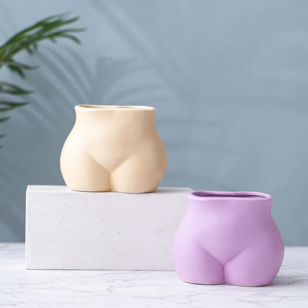 Modern Frosted Design Ceramic Bottom Hip Body Art Lady Flower Vase