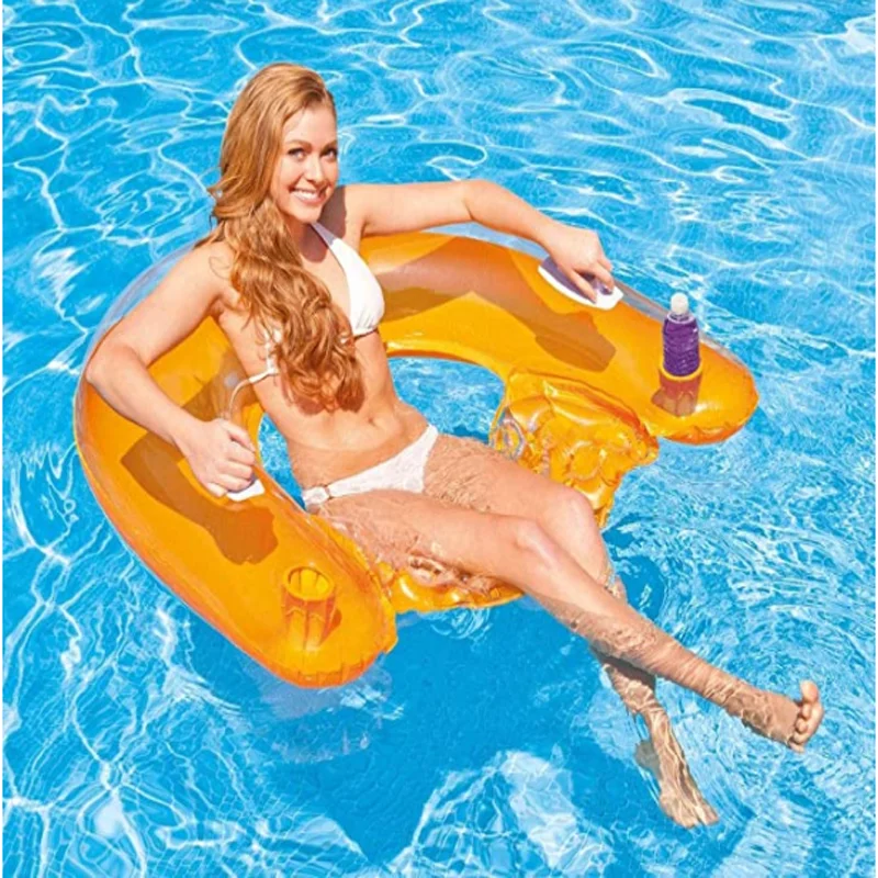 novelty design leisure happy holiday waterproof transparent  Inflatable Floating Mat with handles  for adult and children