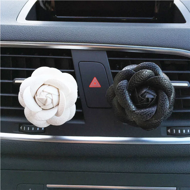 PU Leather Flower Car Vent Clip Air Freshener Perfume Diffuser Custom Refillable Car Air Freshener Car Interior Accessories