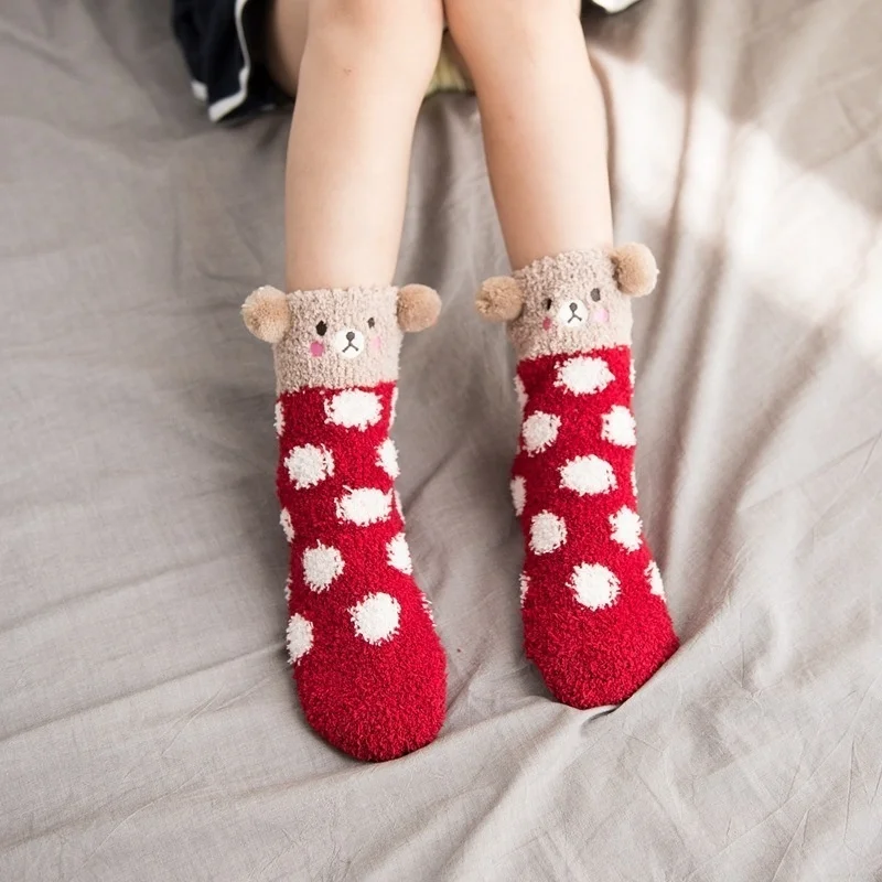 Детские Рождественские плюшевые толстые коралловые шерстяные носки для сна 3 пары подарок Детские теплые носки