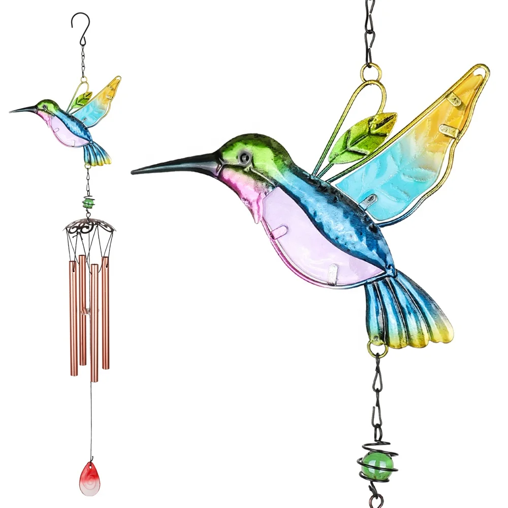 Wholesale Stain Glass Hummingbird Wind Chimes Suncatchers for Window, Home, Garden, Yard Decoration Indoor Outdoor Decor