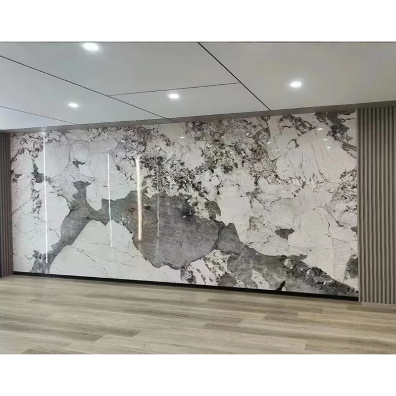 High Glossy Panel De Pared Demarmol Carbon Crystal Plate Marble Carbon Rock Board 3d Black Decorative Wall Panel