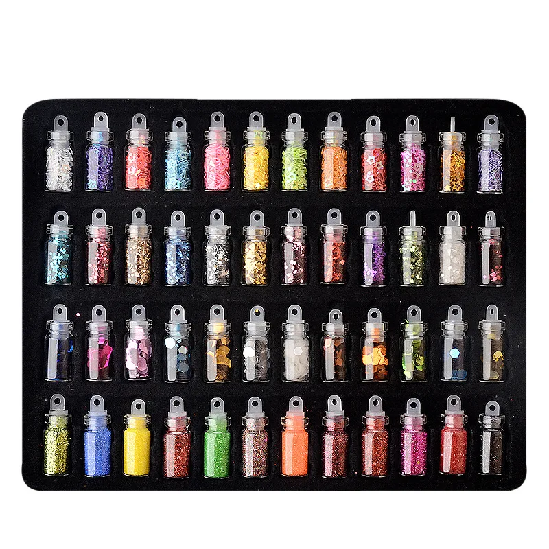 Destly 12 48 Colors/Set 3D Glass Bottle Nail Accessories Nail Patches DIY Glitter Bead Shell Powder Nail Decoration