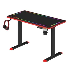 Electric Gamer PC Ergonomic Computer RGB Desktop Gaming Table Height Adjustable Standing Desk With Headphone Hook and Cup Holder