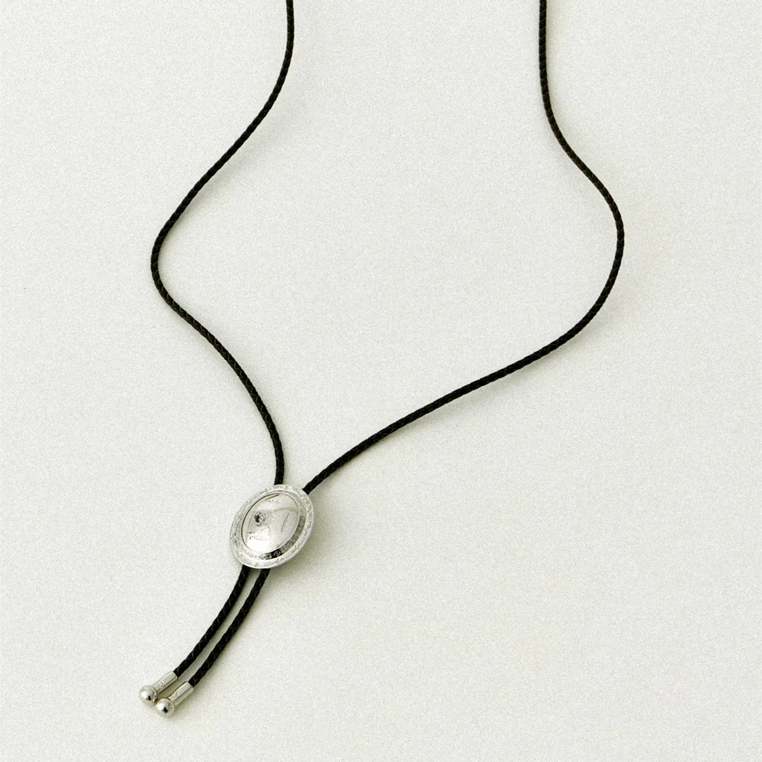 Daidan Environmental Brass Shield Leather Rope Sweater Chain Adjustable Boho Bolo Tie Necklace