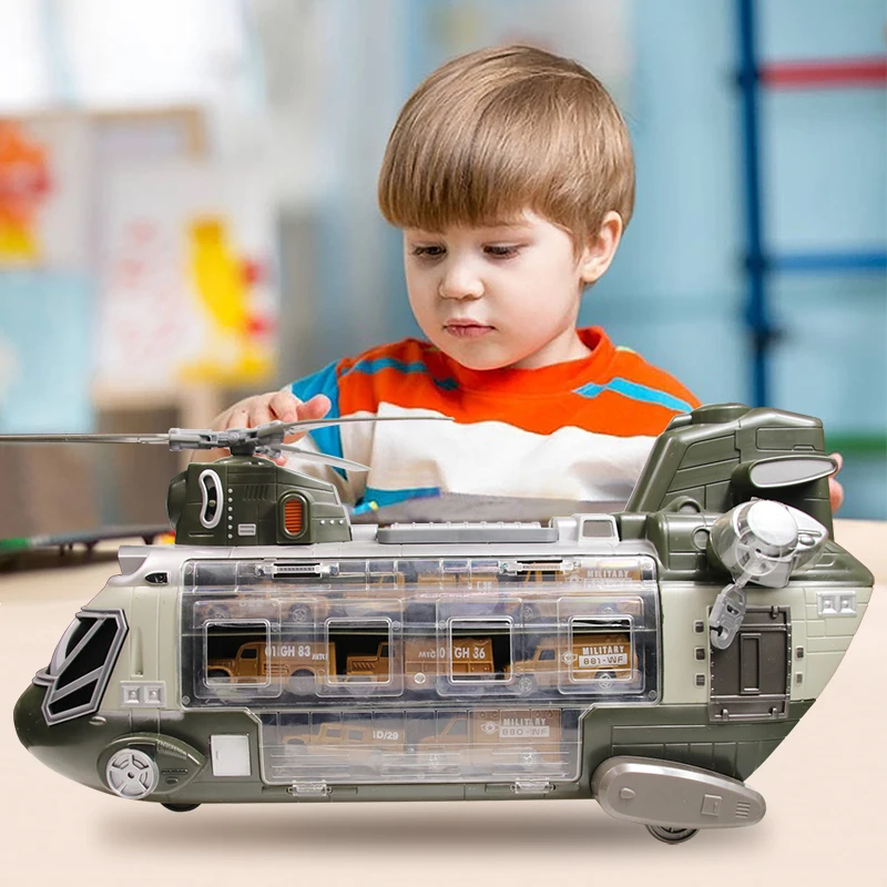 Customizable Multi-functional Educational Airplane Model Plastic Containable Cargo Toy Plane Toy Cars Small Plastic with 10 Pcs