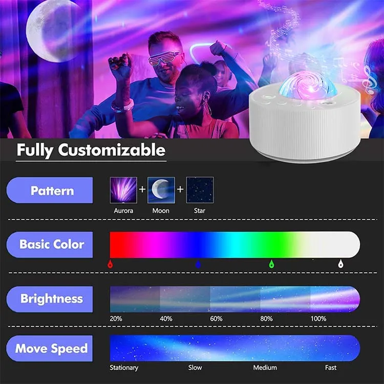 LED Aurora Star Galaxy Starry Sky Projector Night Light Built-in Whit Noise For Hoom Bedroom Decoration Kids Child Gift