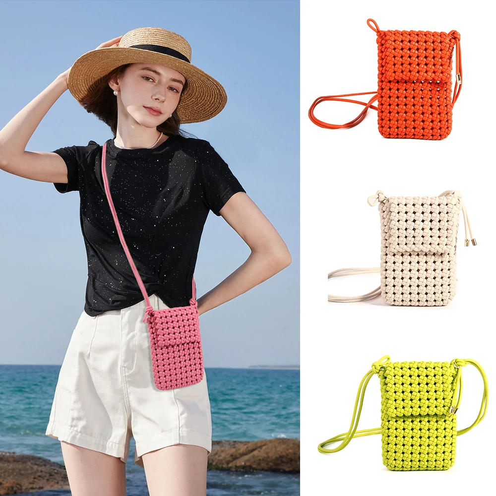 Ready to Ship Women Shoulder handmade windmill knot weave phone bag ladies woven bag spring and summer new phone shoulder bag