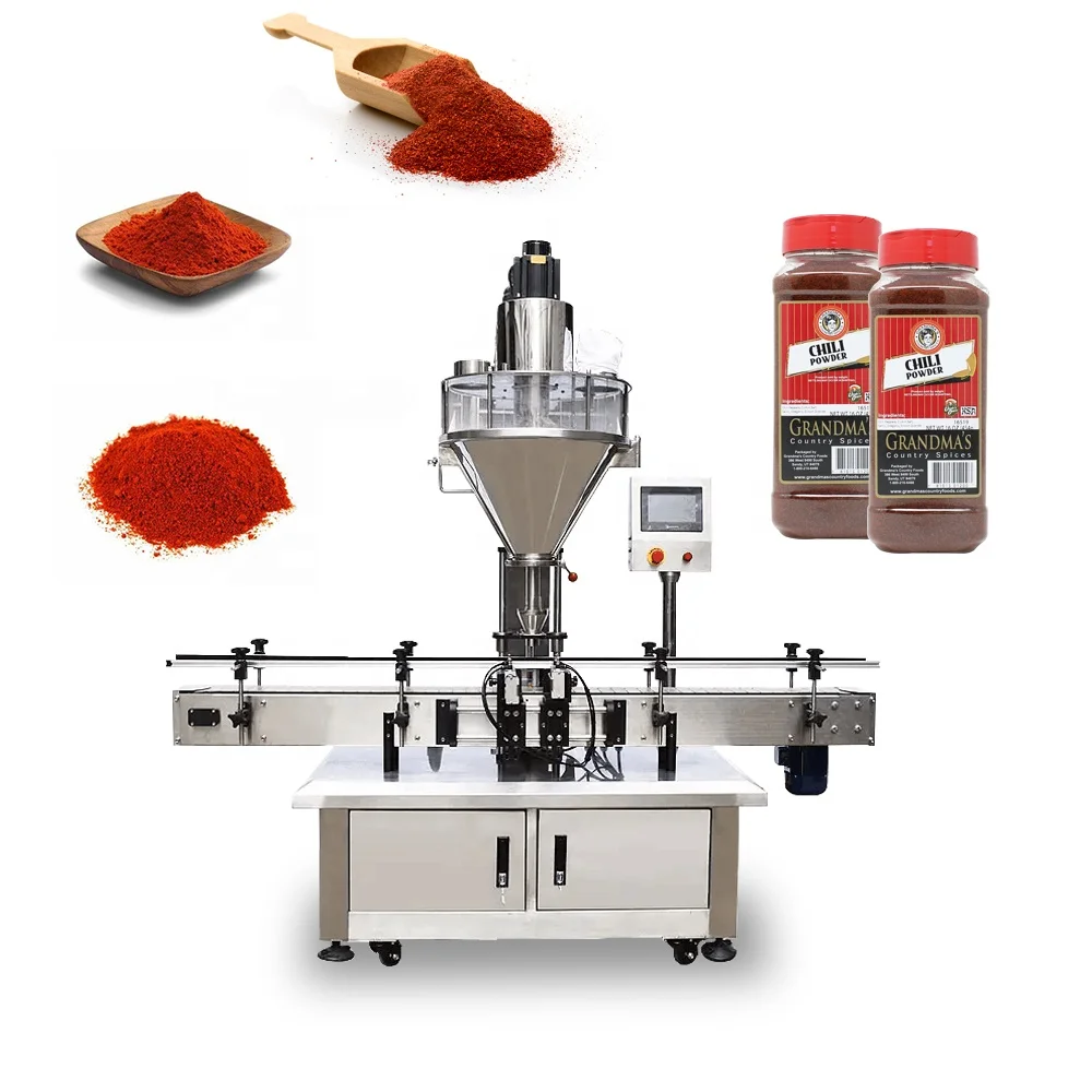 Automatic Material Feeder Jar Dosing Auger Bottle Chili Pepper Seasoning Spiral Talc Powder Filling Machine