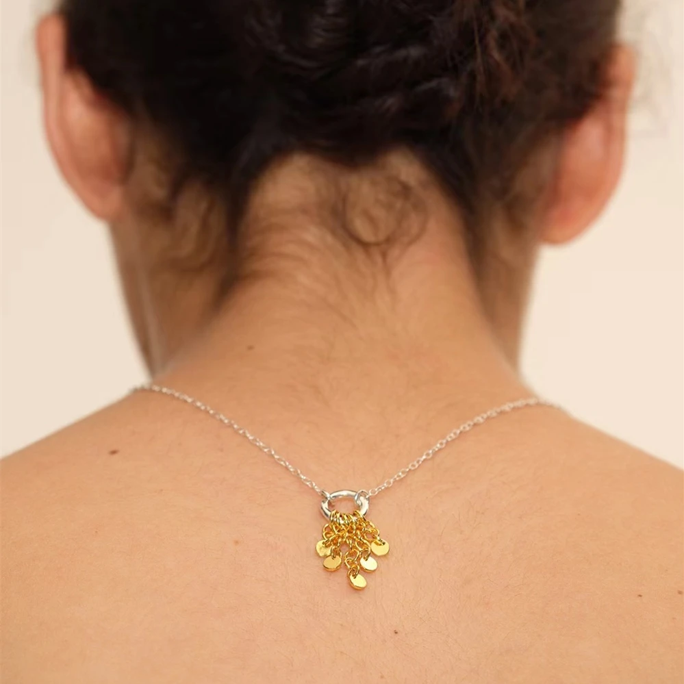 Daidan Customized Necklace Jewelry Plated Gold Round Disc Two Tone Brass Tassel Necklace