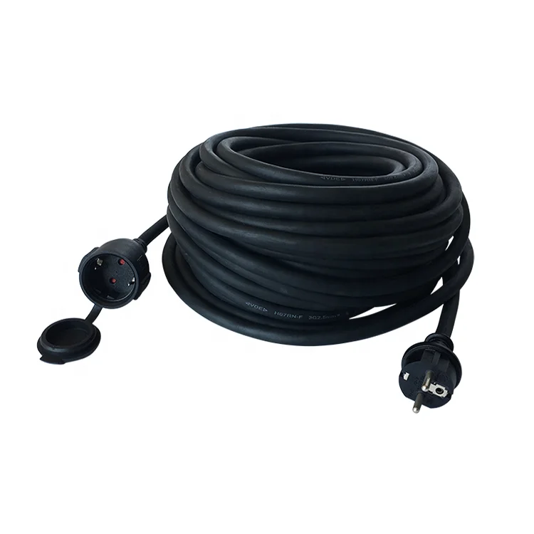 
European style ip44 black extension cord/25m rubber waterproof extension leads 