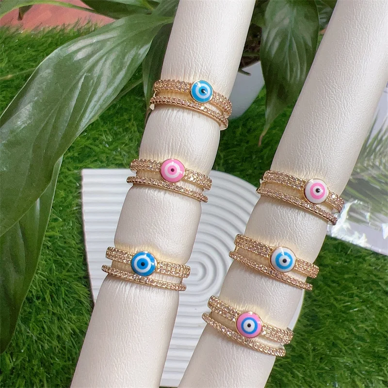 New Style Bohemian Enamel Evil Blue Eye Zirconia Rings for Women Dainty Women BOHO Ring Devil Eye Jewelry Gifts