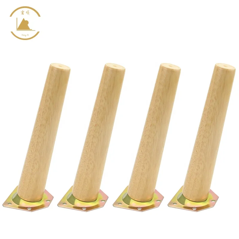 Hongshun Factory Direct Wood Legs for Furniture  Round Solid Wood Replacement Sofa Legs  Cabinet Legs