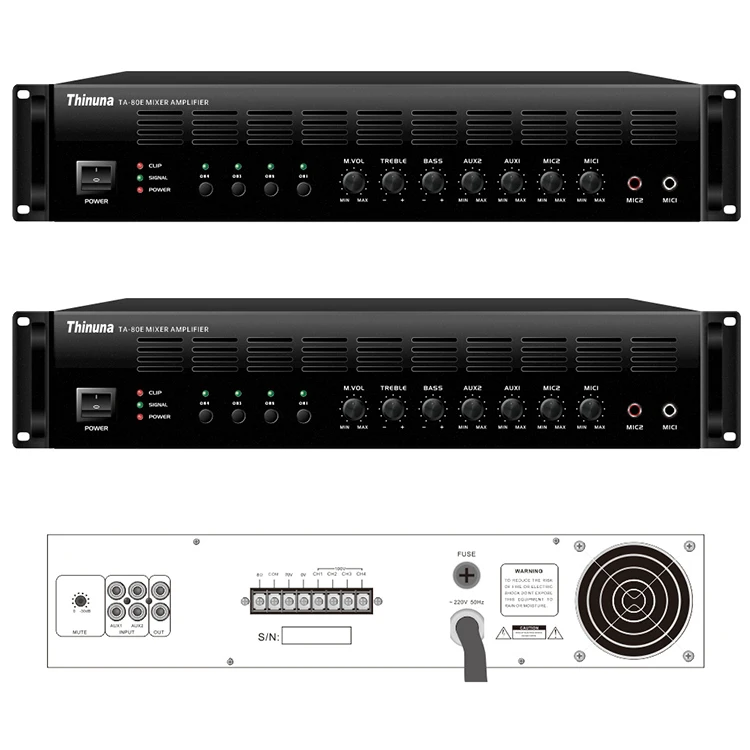 Thinuna TA-80E Professional Power Amplifier Public Address Mixer 4 Channel Audio With Wireless Microphone