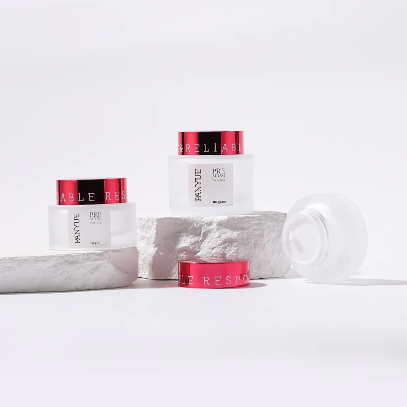 Luxury frosted glass jar serum eye essential oil dropper toner lotion cream pump glass packaging bottle with plating cap