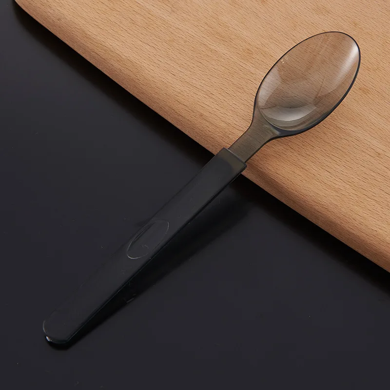 Disposable Black Long Handle Thickened Plastic Cutlery Fork Spoon Translucent