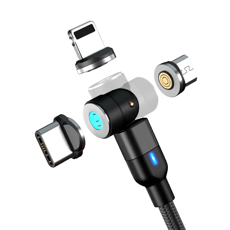 3A Быстрая зарядка 3 в 1 Магнитный usb-кабель 540 градусов вращающийся магнитный съемник для жестких бирок для электронного отслеживания товара, штырьковые usb шнуры для зарядки и для Кабель с разъемом Micro USB Type-C для IOS