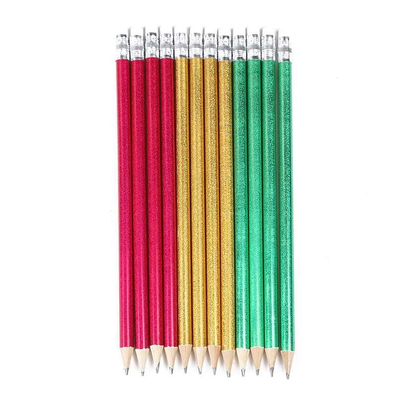 Customized Bright Sparkle Glitter Pencils with Eraser Colorful Shiny HB Pencils in Bulk