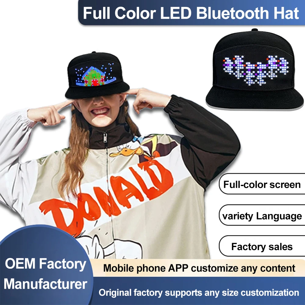 2024 Hot Sale Rechargeable App Programmed Digital Scrolling Message Led Hats Light Up Luminous Display Cap Sport Hats Factory