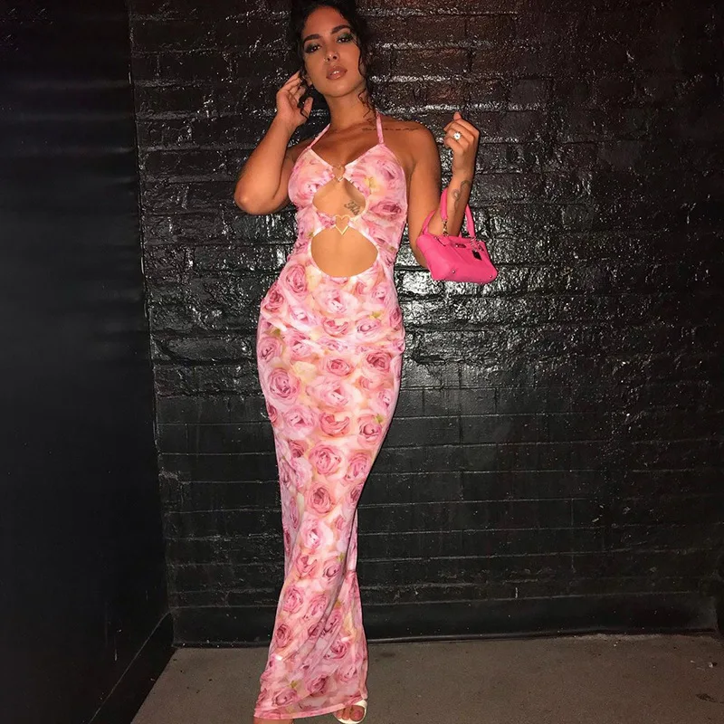 Printed Night Dresses Summer Apparel 2022 Knitted Ribbed Outfit Wrap Bodycon Sexy Spaghetti Strap Sweater Dress Women Clothing