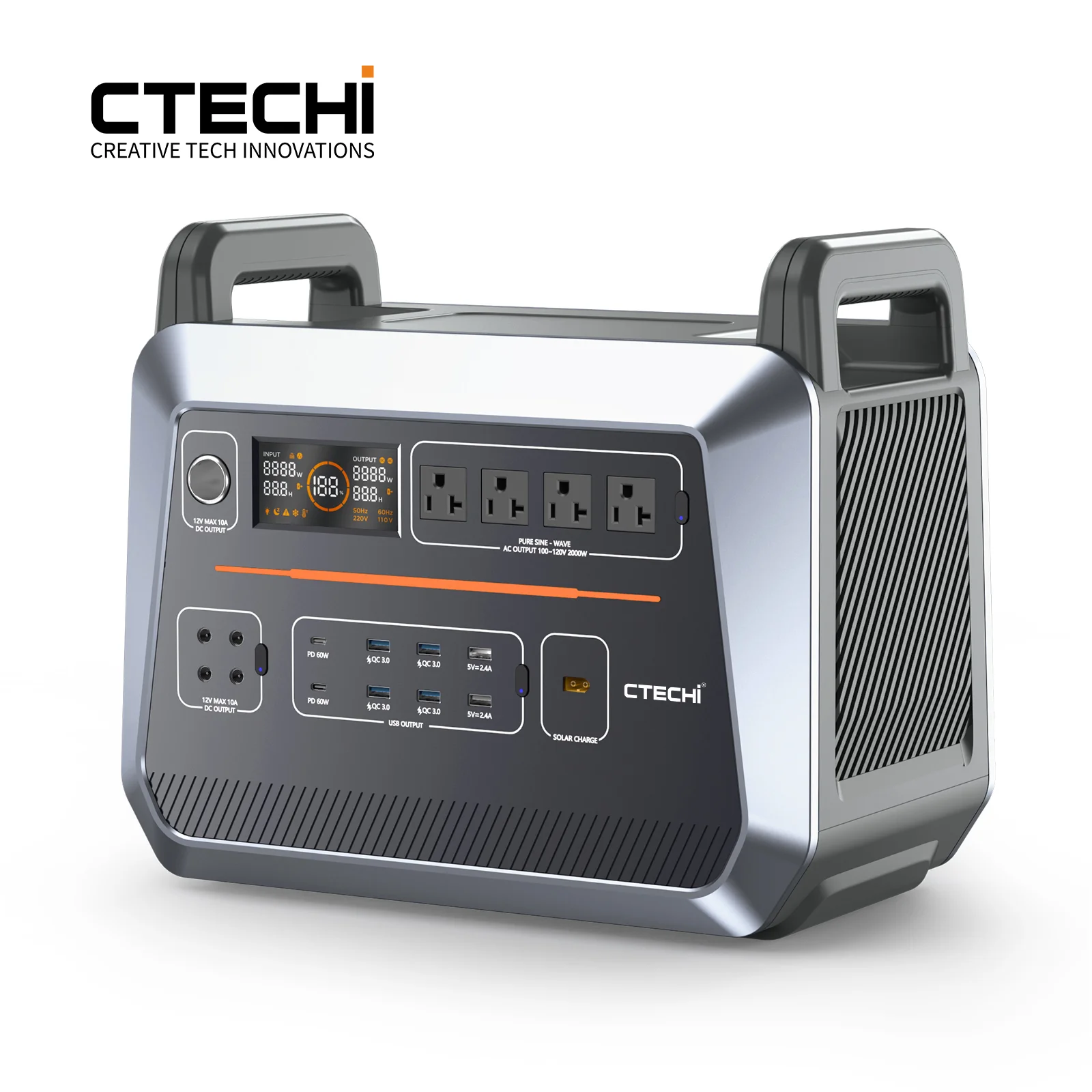 CTECHi 2000W 2160WH LiFePo4 Battery Home Appliances Emergency Backup Power Portable Power Station 2KW Solar Power Generator