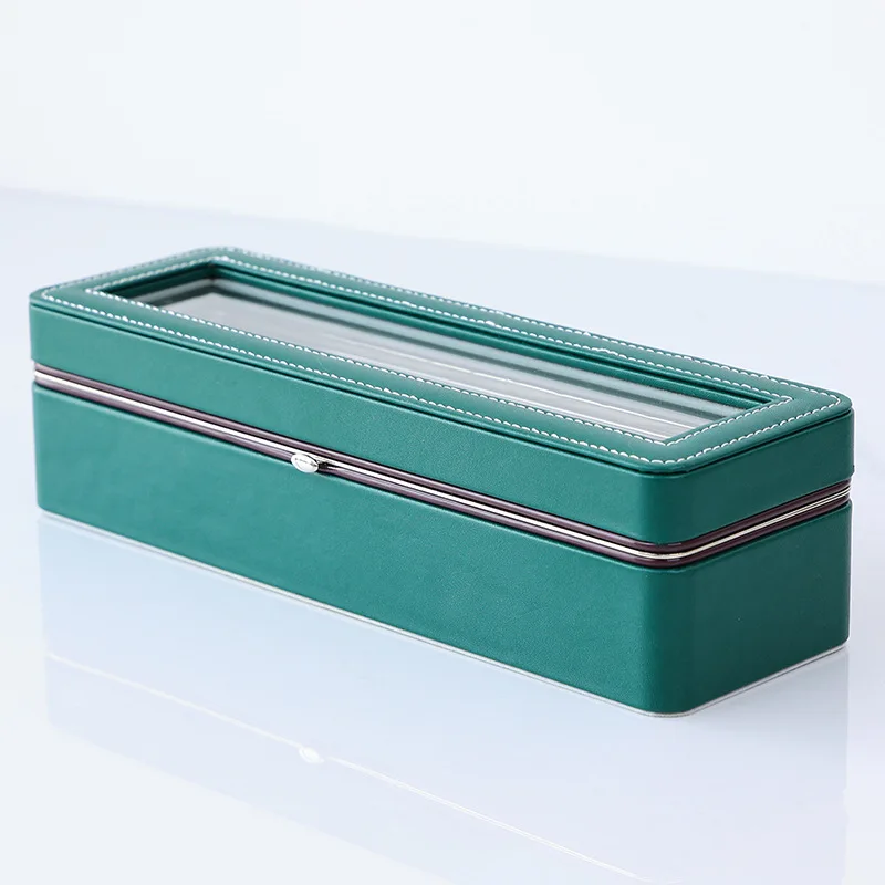 WETRUST Black silver green brown  leather 6 watch watch bag box vanity case for watches storage with glass