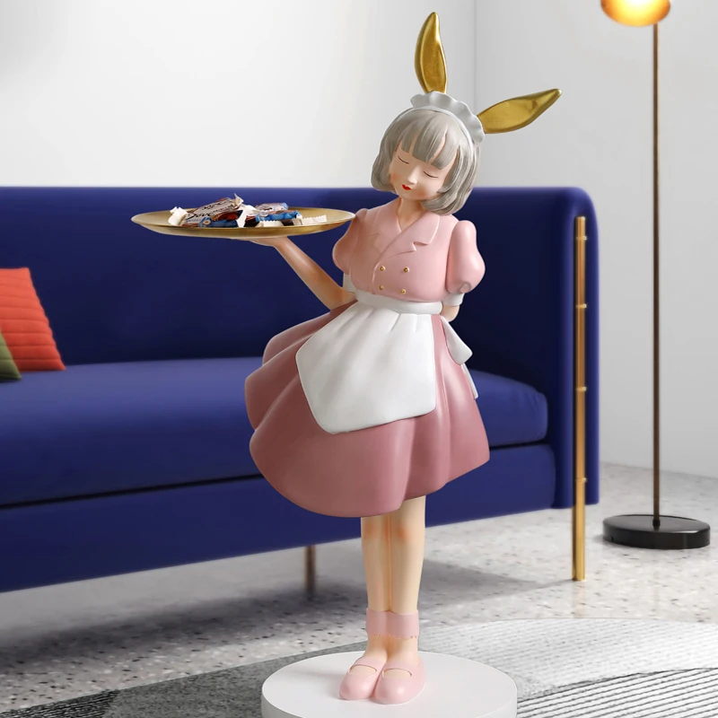 Nordic Luxury Floor Resin Large Girl Tray For Home Decorations