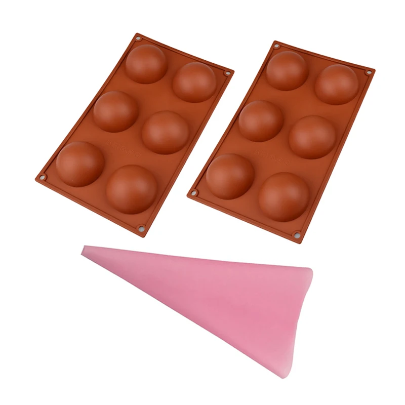 3 Piece/Set 3D Large Sphere Hemisphere Dome Cake Baking Molds With Piping Bag Silicone Hot Chocolate Bomb Mold Set
