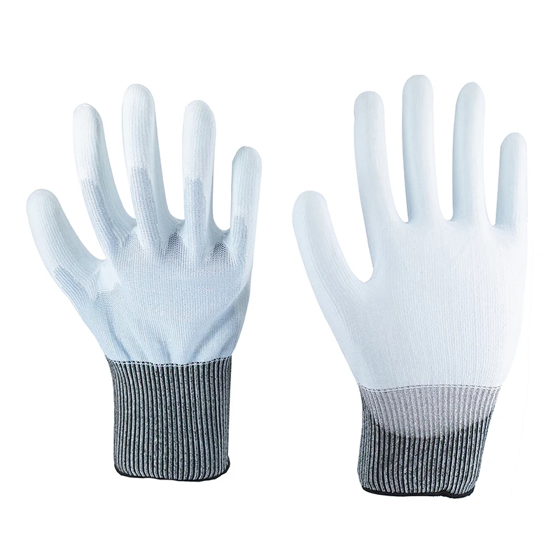 15G Factory Level C-F PU Blue Finish Coated Ultrathin Anti Cut Coated Construction Work Safety Construction Gloves Anti-Cut